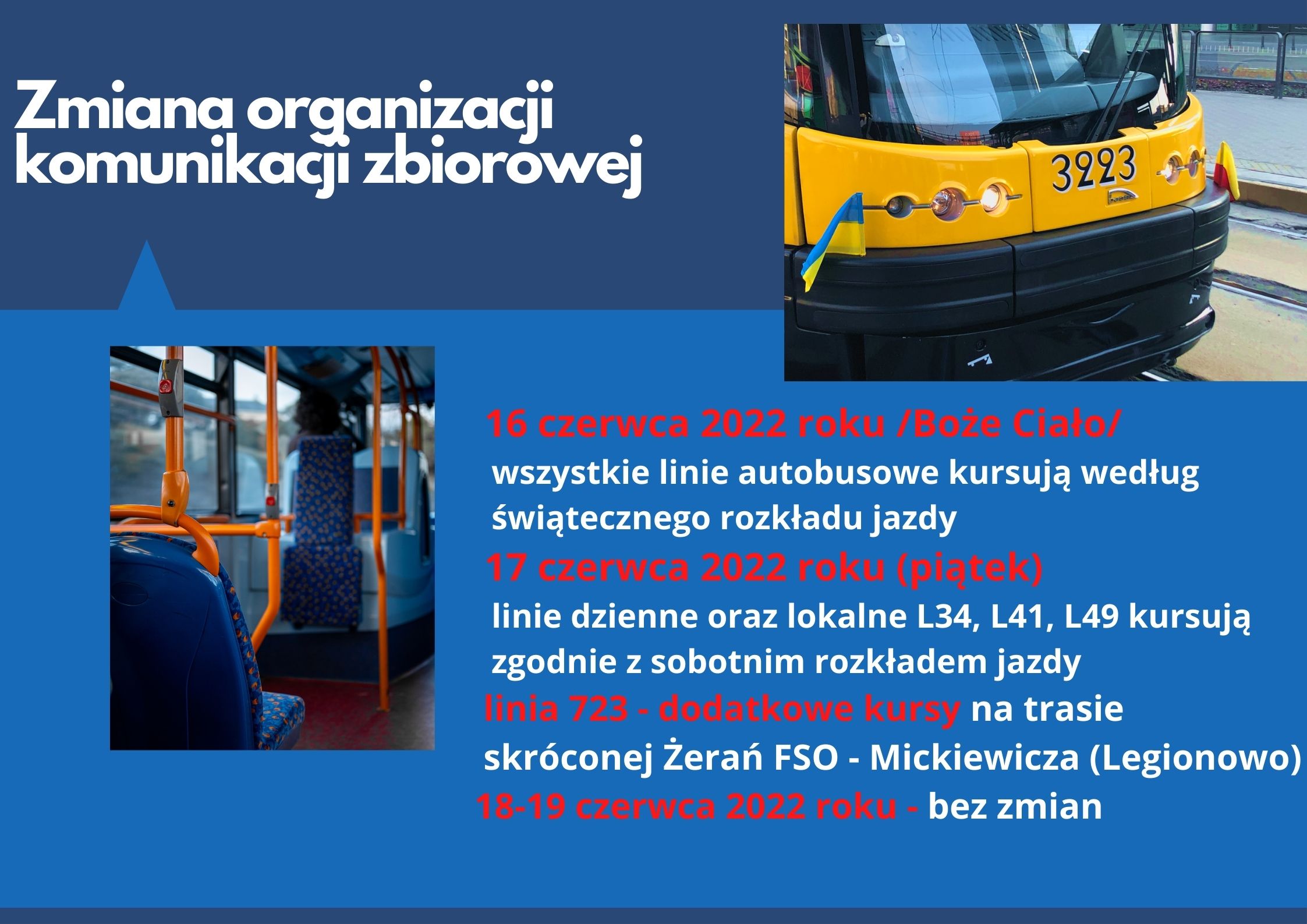 Infografika - zmiana organizacji transportu zbiorowego w okresie weekendu czerwcowego Infografika - zmiana organizacji transportu zbiorowego w okresie weekendu czerwcowego